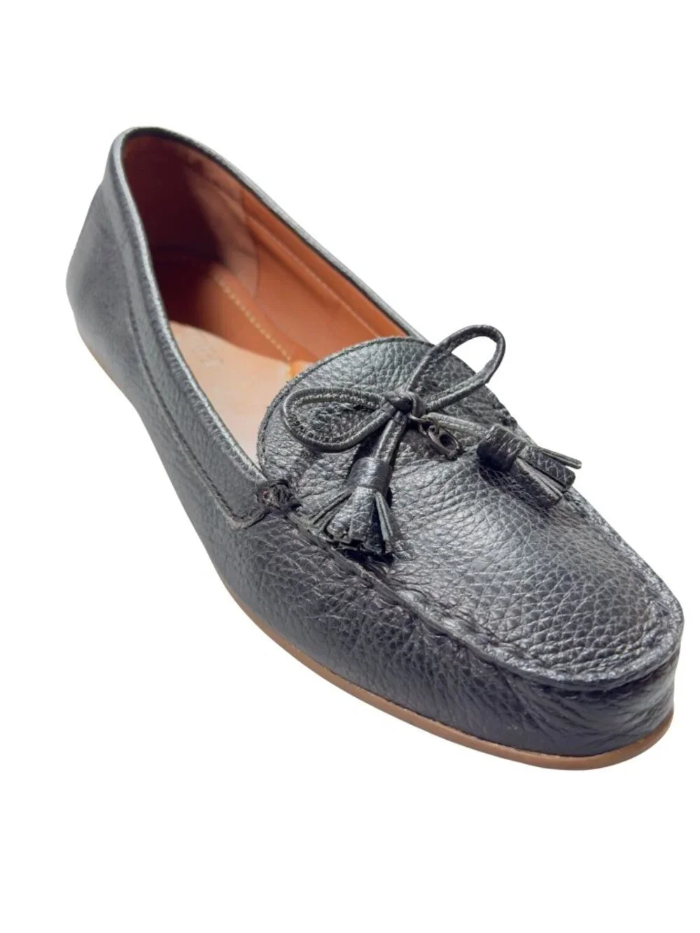 Coach Leather Womens Tassel Loafers Black Slip-On Shoes Rubber Sole Size 9B
